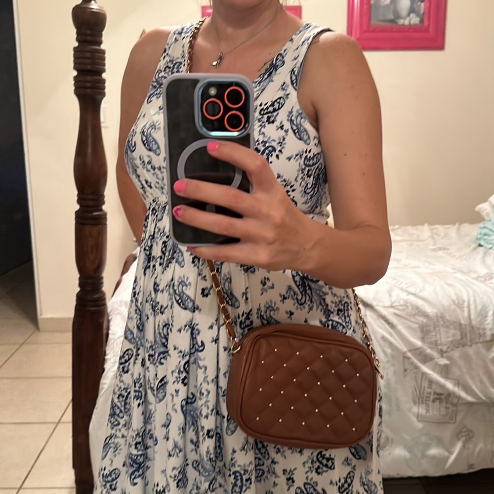 Brown and gold crossbody bag